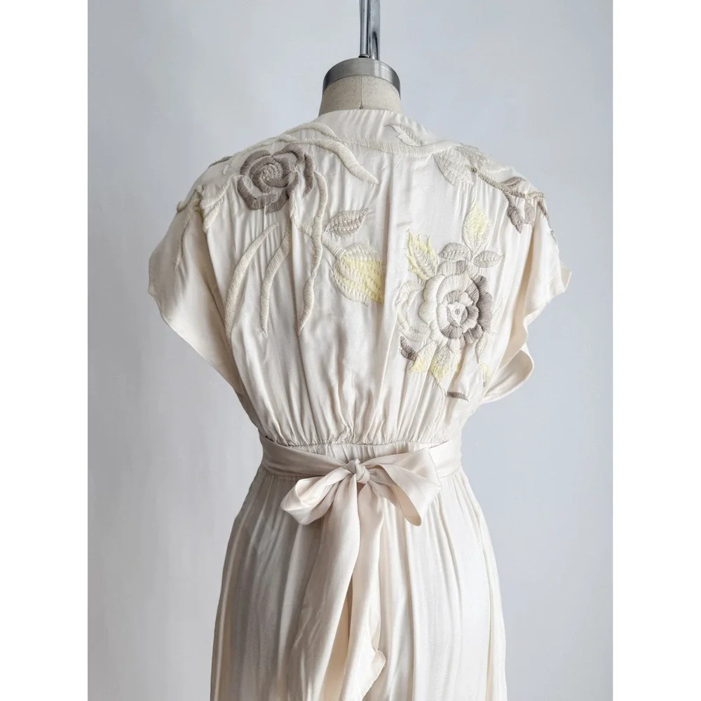 Free People In the Mood for Love cream‎ embroidered wide leg jumpsuit size S